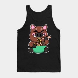 Anime Kawaii Ramen Eating Wild Boar Japanese Noodles Tank Top